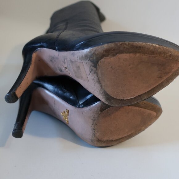 Women Prada Black 100% Leather Platform Over The Knee Stiletto Heel Boot 36 US/6 - Picture 10 of 15